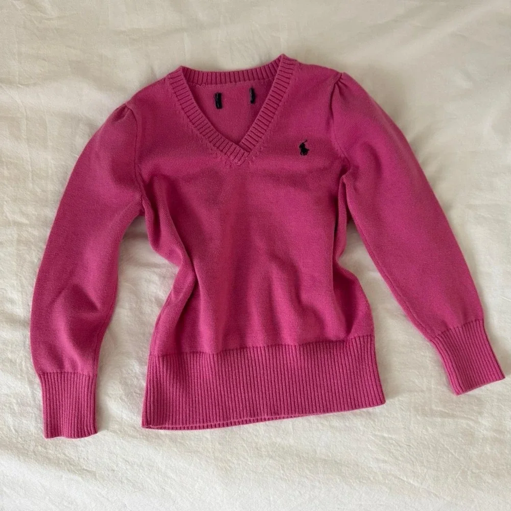 Kids Pink Ralph Lauren V neck sweater